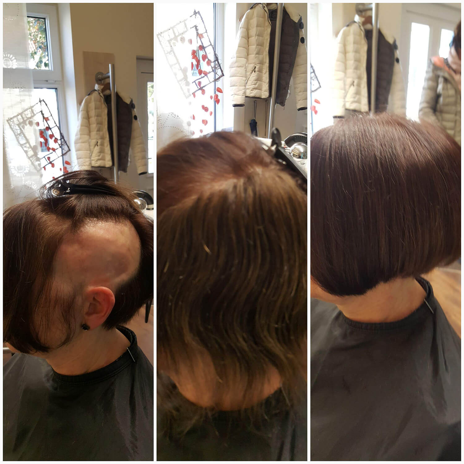 Perücke Vorher-Nachher Transformation in brünett